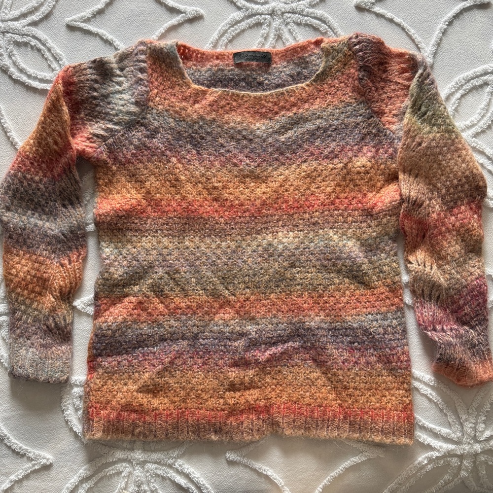 Elsamanda Mohair Alpaca Blend Rainbow Sweater Size Small Square Neck Eclectic